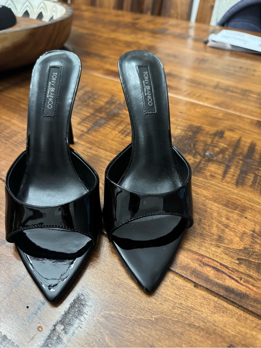 Tony Bianco Black Patent Pointed-Toe Slip-On Mules